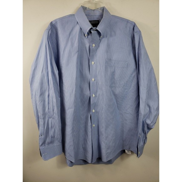 Vintage Lands End Blue Pinstripe Men Button Down Dress Shirt 16 1/2 34 - Picture 1 of 11